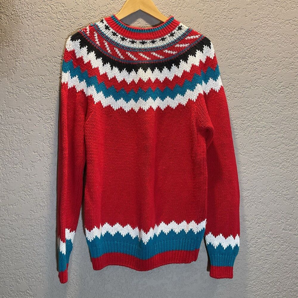 Vintage Crystal Sportswear Knit Sweater Large Red Nordic Pullover Retro 80s USA